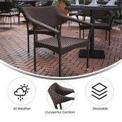 Jace Commercial Grade Stacking Patio Chair, All Weather PE Rattan Wicker Patio Dining Chair in Espresso, TT-TT002-ESP-GG