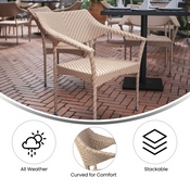 Jace Commercial Grade Stacking Patio Chair, All Weather PE Rattan Wicker Patio Dining Chair in Natural, TT-TT002-NAT-GG