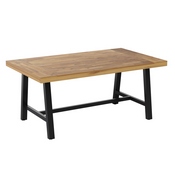 Rafe Commercial Grade Acacia Wood Dining Table with Metal Base, Indoor/Outdoor Rectangle Patio Table with Plank Style Table Top, Natural/Black, TT-TT01122-1A-NAT-GG