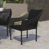 Ethan Commercial Grade Stacking Patio Chair, All Weather PE Rattan Wicker Patio Dining Chair in Black, TT-TT02-BK-GG