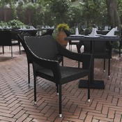 Ethan Commercial Grade Stacking Patio Chair, All Weather PE Rattan Wicker Patio Dining Chair in Black, TT-TT02-BK-GG
