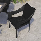 Ethan Commercial Grade Stacking Patio Chair, All Weather PE Rattan Wicker Patio Dining Chair in Black, TT-TT02-BK-GG