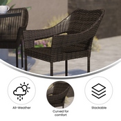 Ethan Commercial Grade Stacking Patio Chair, All Weather PE Rattan Wicker Patio Dining Chair in Espresso, TT-TT02-ESP-GG