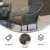 Ethan Commercial Grade Stacking Patio Chair, All Weather PE Rattan Wicker Patio Dining Chair in Gray, TT-TT02-GY-GG
