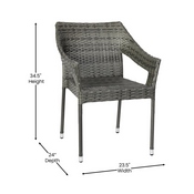 Ethan Commercial Grade Stacking Patio Chair, All Weather PE Rattan Wicker Patio Dining Chair in Gray, TT-TT02-GY-GG
