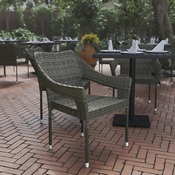 Ethan Commercial Grade Stacking Patio Chair, All Weather PE Rattan Wicker Patio Dining Chair in Gray, TT-TT02-GY-GG