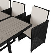 Peregrine 7 Piece Outdoor Patio Dining Set, Space Saving Black Wicker Modular Chairs-Cream Cushions & Gray Acacia Wood Table Top, TW-3WBE00-GY-GG