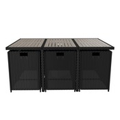Peregrine 7 Piece Outdoor Patio Dining Set, Space Saving Black Wicker Modular Chairs-Cream Cushions & Gray Acacia Wood Table Top, TW-3WBE00-GY-GG