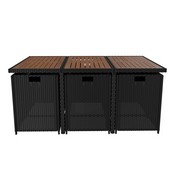 Peregrine 7 Piece Outdoor Patio Dining Set, Space Saving Black Wicker Modular Chairs-Cream Cushions & Natural Acacia Wood Table Top, TW-3WBE00-NAT-GG