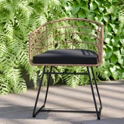 Devon Set of 2 Indoor/Outdoor Patio Boho Club Chairs, Rope with Natural PE Wicker Rattan, Black Cushions and Sled Base, TW-VN015-15-NAT-GG