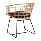 Devon Set of 2 Indoor/Outdoor Patio Boho Club Chairs, Rope with Natural PE Wicker Rattan, Black Cushions and Sled Base, TW-VN015-15-NAT-GG