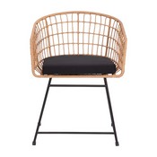 Devon Set of 2 Indoor/Outdoor Patio Boho Club Chairs, Rope with Natural PE Wicker Rattan, Black Cushions and Sled Base, TW-VN015-15-NAT-GG