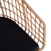 Devon Set of 2 Indoor/Outdoor Patio Boho Club Chairs, Rope with Natural PE Wicker Rattan, Black Cushions and Sled Base, TW-VN015-15-NAT-GG