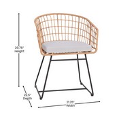 Devon Set of 2 Indoor/Outdoor Patio Boho Club Chairs, Rope with Natural PE Wicker Rattan, Light Gray Cushions and Sled Base, TW-VN015-15-NAT-LGY-GG