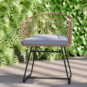 Devon Set of 2 Indoor/Outdoor Patio Boho Club Chairs, Rope with Natural PE Wicker Rattan, Light Gray Cushions and Sled Base, TW-VN015-15-NAT-LGY-GG