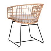 Devon Set of 2 Indoor/Outdoor Patio Boho Club Chairs, Rope with Natural PE Wicker Rattan, Light Gray Cushions and Sled Base, TW-VN015-15-NAT-LGY-GG