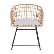 Devon Set of 2 Indoor/Outdoor Patio Boho Club Chairs, Rope with Natural PE Wicker Rattan, Light Gray Cushions and Sled Base, TW-VN015-15-NAT-LGY-GG