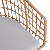 Devon Set of 2 Indoor/Outdoor Patio Boho Club Chairs, Rope with Natural PE Wicker Rattan, Light Gray Cushions and Sled Base, TW-VN015-15-NAT-LGY-GG