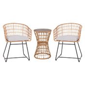 Devon 3-Piece Natural Patio Bistro Set, Indoor/Outdoor Rattan Rope Chairs, Acacia Wood Top Table & Light Gray Seat Cushions, TW-VN01516-NAT-LGY-GG