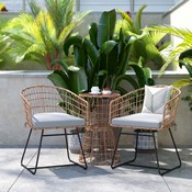 Devon 3-Piece Natural Patio Bistro Set, Indoor/Outdoor Rattan Rope Chairs, Acacia Wood Top Table & Light Gray Seat Cushions, TW-VN01516-NAT-LGY-GG