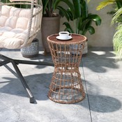 Devon 3-Piece Natural Patio Bistro Set, Indoor/Outdoor Rattan Rope Chairs, Acacia Wood Top Table & Light Gray Seat Cushions, TW-VN01516-NAT-LGY-GG