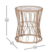 Devon 3-Piece Tan Indoor/Outdoor Bistro Set, Papasan Style Rattan Rope Chairs, Glass Top Side Table & Black Cushions, TW-VN017-18-TAN-BK-GG