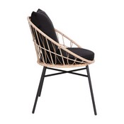 Devon 3-Piece Tan Indoor/Outdoor Bistro Set, Papasan Style Rattan Rope Chairs, Glass Top Side Table & Black Cushions, TW-VN017-18-TAN-BK-GG