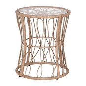 Devon 3-Piece Tan Indoor/Outdoor Bistro Set, Papasan Style Rattan Rope Chairs, Glass Top Side Table & Black Cushions, TW-VN017-18-TAN-BK-GG