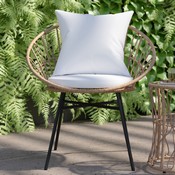 Devon 3-Piece Tan Indoor/Outdoor Bistro Set, Papasan Style Rattan Rope Chairs, Glass Top Side Table & Light Gray Cushions, TW-VN017-18-TAN-GG