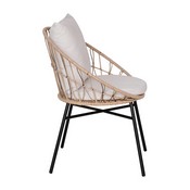 Devon 3-Piece Tan Indoor/Outdoor Bistro Set, Papasan Style Rattan Rope Chairs, Glass Top Side Table & Light Gray Cushions, TW-VN017-18-TAN-GG