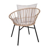 Devon 3-Piece Tan Indoor/Outdoor Bistro Set, Papasan Style Rattan Rope Chairs, Glass Top Side Table & Light Gray Cushions, TW-VN017-18-TAN-GG