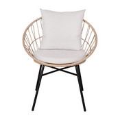 Devon 3-Piece Tan Indoor/Outdoor Bistro Set, Papasan Style Rattan Rope Chairs, Glass Top Side Table & Light Gray Cushions, TW-VN017-18-TAN-GG