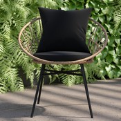 Devon Set of 2 Indoor/Outdoor Modern Papasan Patio Chairs, Rope with Tan Finish PE Wicker Rattan and Black Cushions, TW-VN017-TAN-BK-GG