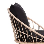 Devon Set of 2 Indoor/Outdoor Modern Papasan Patio Chairs, Rope with Tan Finish PE Wicker Rattan and Black Cushions, TW-VN017-TAN-BK-GG