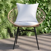 Devon Set of 2 Indoor/Outdoor Modern Papasan Patio Chairs, Rope with Tan Finish PE Wicker Rattan and Light Gray Cushions, TW-VN017-TAN-GG