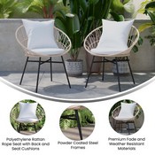 Devon Set of 2 Indoor/Outdoor Modern Papasan Patio Chairs, Rope with Tan Finish PE Wicker Rattan and Light Gray Cushions, TW-VN017-TAN-GG