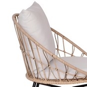 Devon Set of 2 Indoor/Outdoor Modern Papasan Patio Chairs, Rope with Tan Finish PE Wicker Rattan and Light Gray Cushions, TW-VN017-TAN-GG