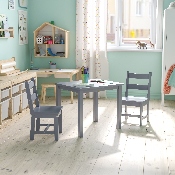 Kids Solid Hardwood Table and Chair Set for Playroom, Bedroom, Kitchen - 3 Piece Set - Gray, TW-WTCS-1001-GRY-GG