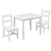 Kids Solid Hardwood Table and Chair Set for Playroom, Bedroom, Kitchen - 3 Piece Set - White, TW-WTCS-1001-WH-GG