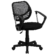 Low Back Black Mesh Swivel Task Office Chair with Curved Square Back and Arms, WA-3074-BK-A-GG