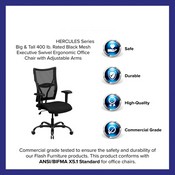 HERCULES Series Big & Tall 400 lb. Rated Black Mesh Executive Swivel Ergonomic Office Chair with Adjustable Arms, WL-5029SYG-A-GG