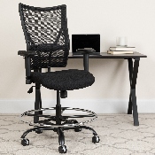 HERCULES Series Big & Tall 400 lb. Rated Black Mesh Ergonomic Drafting Chair with Adjustable Arms, WL-5029SYG-AD-GG
