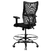 HERCULES Series Big & Tall 400 lb. Rated Black Mesh Ergonomic Drafting Chair with Adjustable Arms, WL-5029SYG-AD-GG