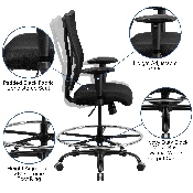 HERCULES Series Big & Tall 400 lb. Rated Black Mesh Ergonomic Drafting Chair with Adjustable Arms, WL-5029SYG-AD-GG