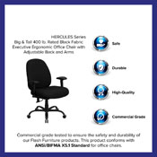 HERCULES Series Big & Tall 400 lb. Rated Black Fabric Executive Ergonomic Office Chair with Adjustable Back and Arms, WL-715MG-BK-A-GG