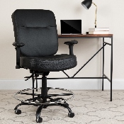 HERCULES Series Big & Tall 400 lb. Rated Black LeatherSoft Ergonomic Drafting Chair with Adjustable Arms, WL-735SYG-BK-LEA-AD-GG