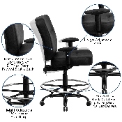 HERCULES Series Big & Tall 400 lb. Rated Black LeatherSoft Ergonomic Drafting Chair with Adjustable Arms, WL-735SYG-BK-LEA-AD-GG