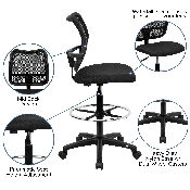 Mid-Back Black Mesh Drafting Chair, WL-A277-BK-D-GG