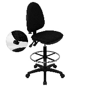Mid-Back Black Fabric Multifunction Ergonomic Drafting Chair with Adjustable Lumbar Support, WL-A654MG-BK-D-GG