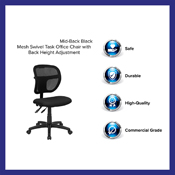 Mid-Back Black Mesh Swivel Task Office Chair with Back Height Adjustment, WL-A7671SYG-BK-GG